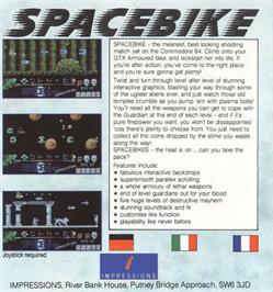 Box back cover for Spacebike on the Commodore 64.